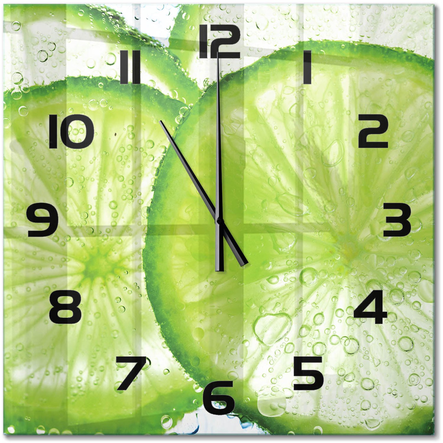 TULUP Wandklok - Kalken onder water Glazen Klok Met Print - 60x60 cm - Groente Wandklok Glas Met Motief - Zwarte handen - Vierkante Klok - Wandklok Glas Decoratie - Gekleurde Glazen Klok