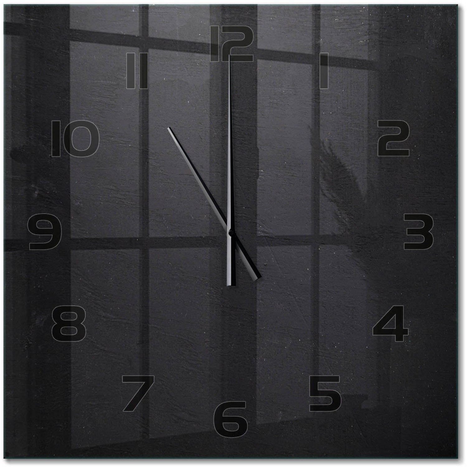 TULUP Wandklok - Prikbord Decoratieve Glazen Klok - 60x60 cm - Zwart Glazen Wandklok Design - Zwarte handen - Vierkante Klok - Glazen Klok Met Print - Wandklok Glas Met Motief
