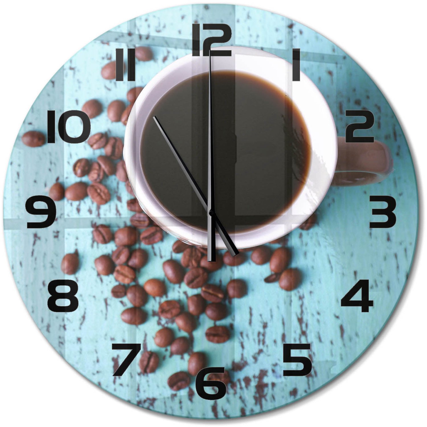 TULUP Wandklok - Zwarte koffie Glazen Wandklok Design - fi60 cm - Bruin Klok Glas Met Opdruk - Zwarte handen - Ronde Klok - Wandklok Glas Met Motief - Decoratieve Glazen Klok