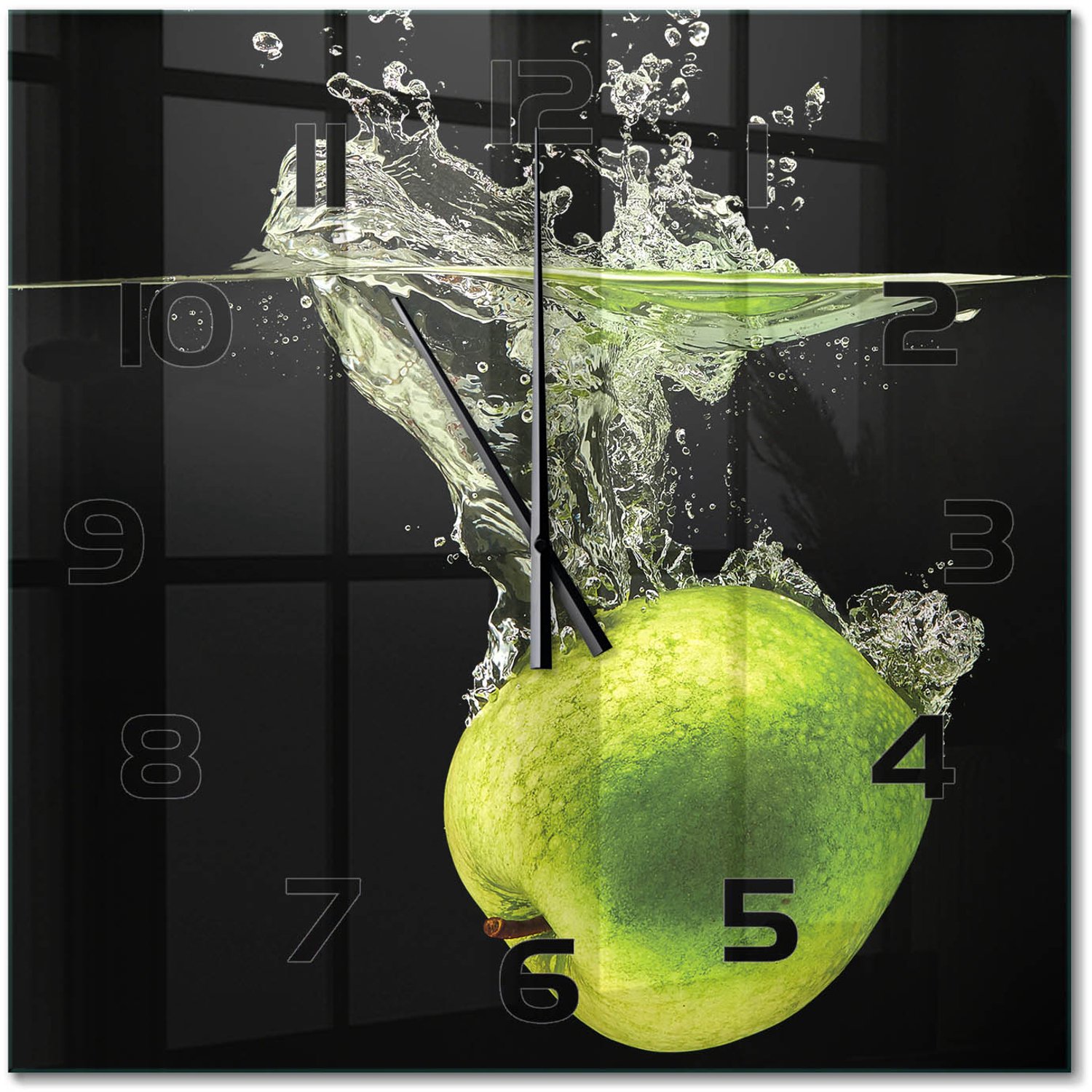 TULUP Wandklok - Groene appels Gekleurde Glazen Klok - 60x60 cm - Groente Glazen Klok Met Print - Zwarte handen - Vierkante Klok - Moderne Wandklok Glas - Wandklok Glas Decoratie