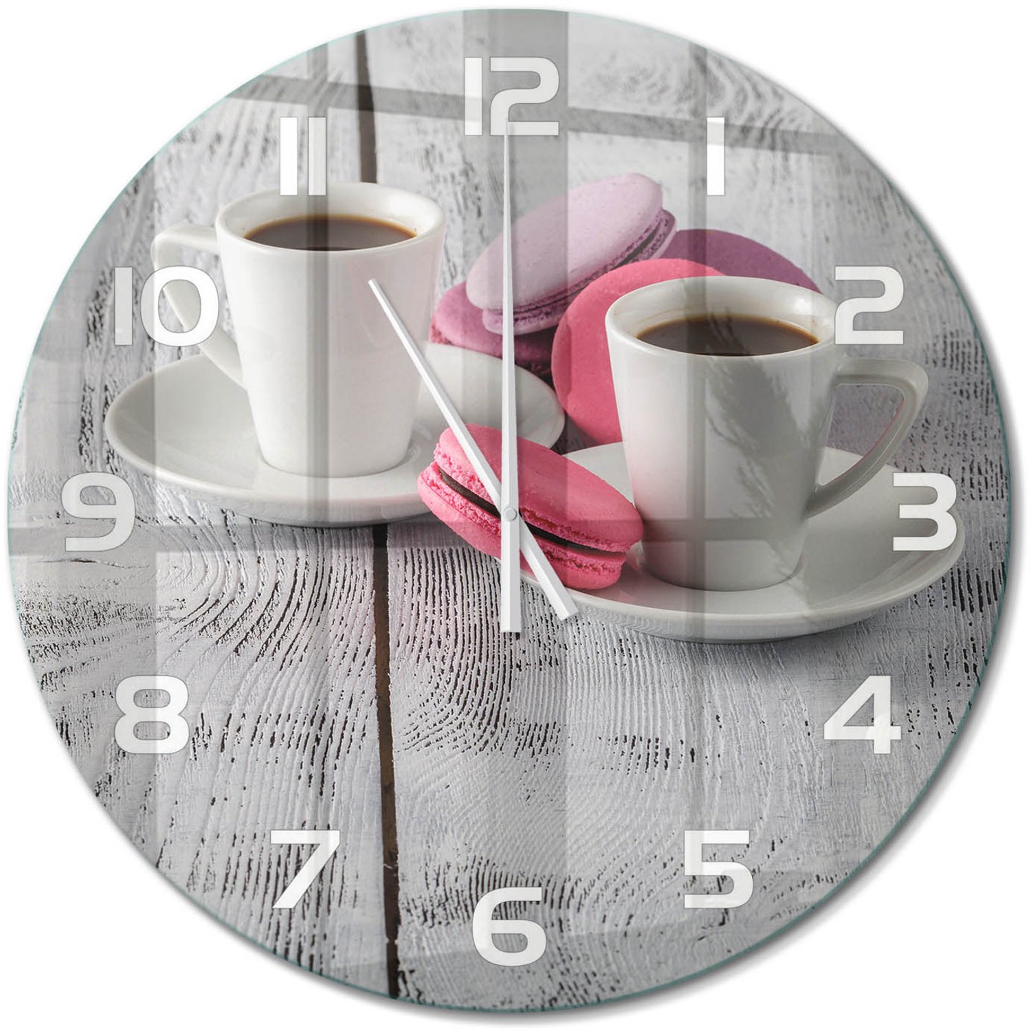 TULUP Wandklok - Koffie en koekjes Glazen Klok Met Print - fi60 cm - Roze Wandklok Glas Met Motief - Witte handen - Ronde Klok - Wandklok Glas Decoratie - Gekleurde Glazen Klok