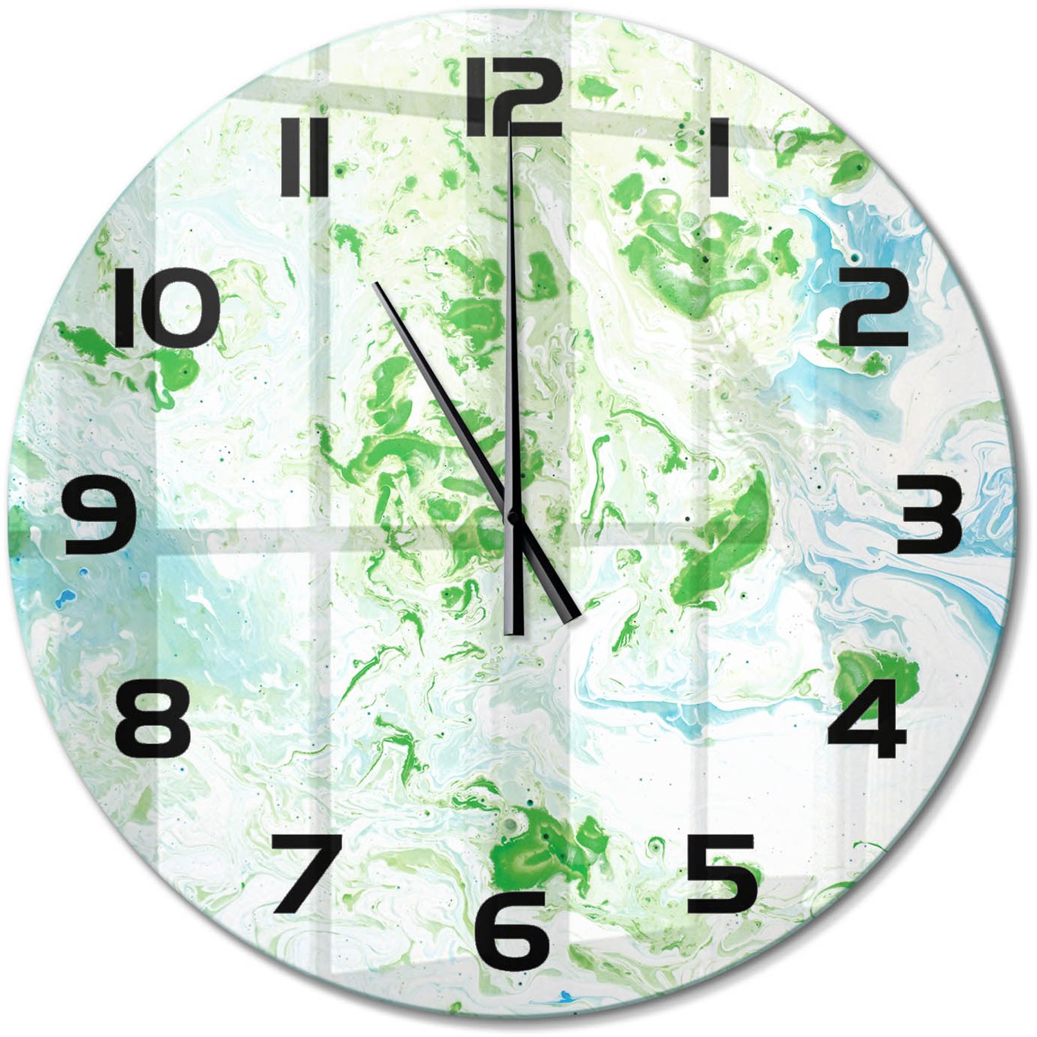 TULUP Wandklok - Abstracte achtergrond Klok Glas Met Opdruk - fi60 cm - Groente Moderne Wandklok Glas - Zwarte handen - Ronde Klok - Decoratieve Glazen Klok - Glazen Wandklok Design