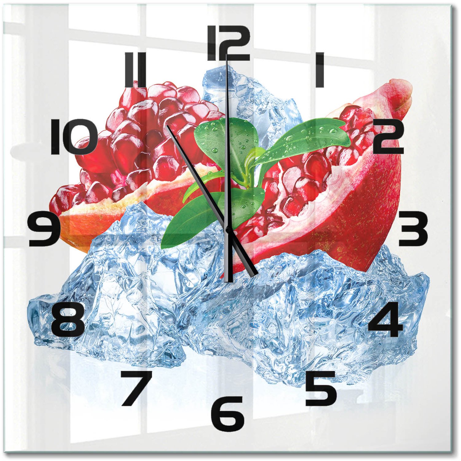 TULUP Wandklok - IJsgranaat Gekleurde Glazen Klok - 60x60 cm - Rood Glazen Klok Met Print - Zwarte handen - Vierkante Klok - Moderne Wandklok Glas - Wandklok Glas Decoratie