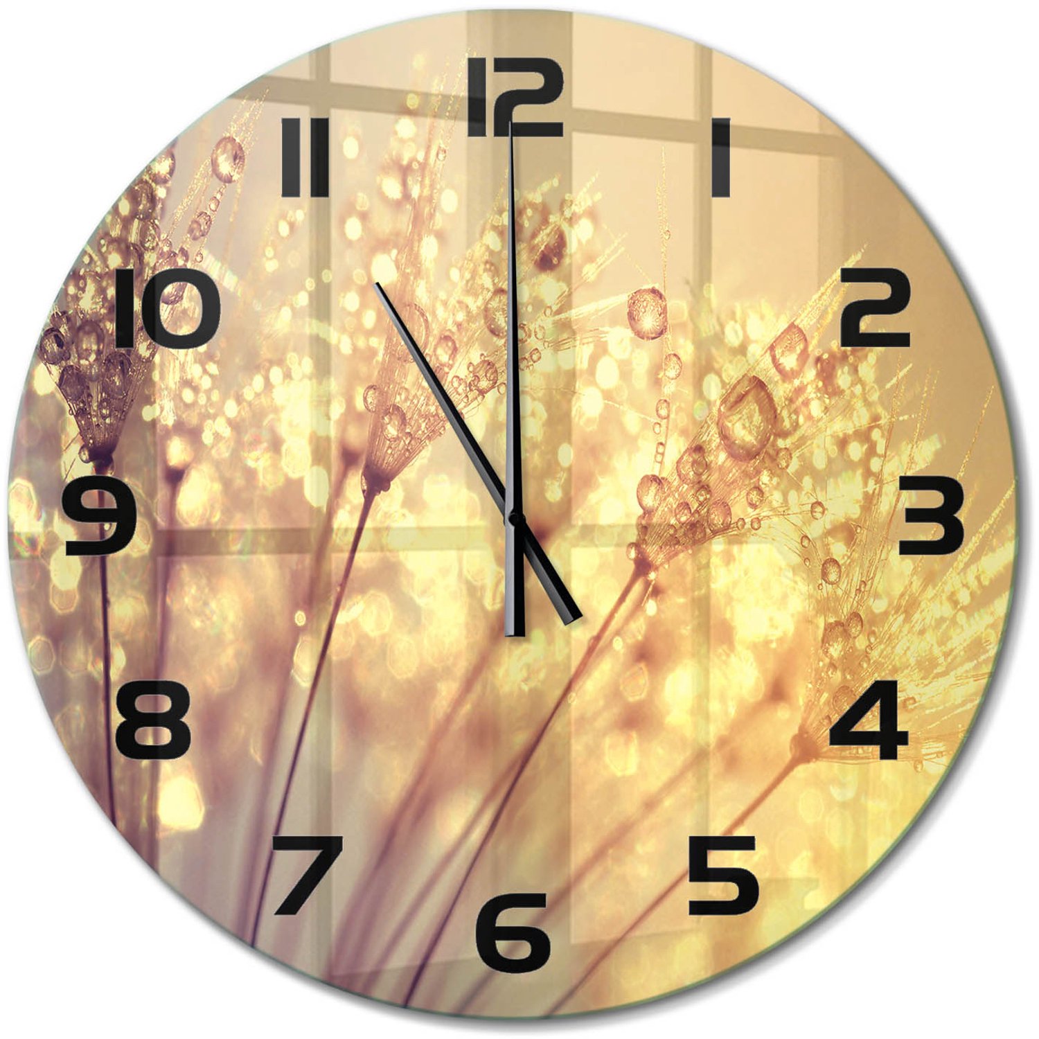 TULUP Wandklok - Paardenbloemzaden Moderne Wandklok Glas - fi60 cm - Beige Wandklok Glas Decoratie - Zwarte handen - Ronde Klok - Glazen Wandklok Design - Klok Glas Met Opdruk