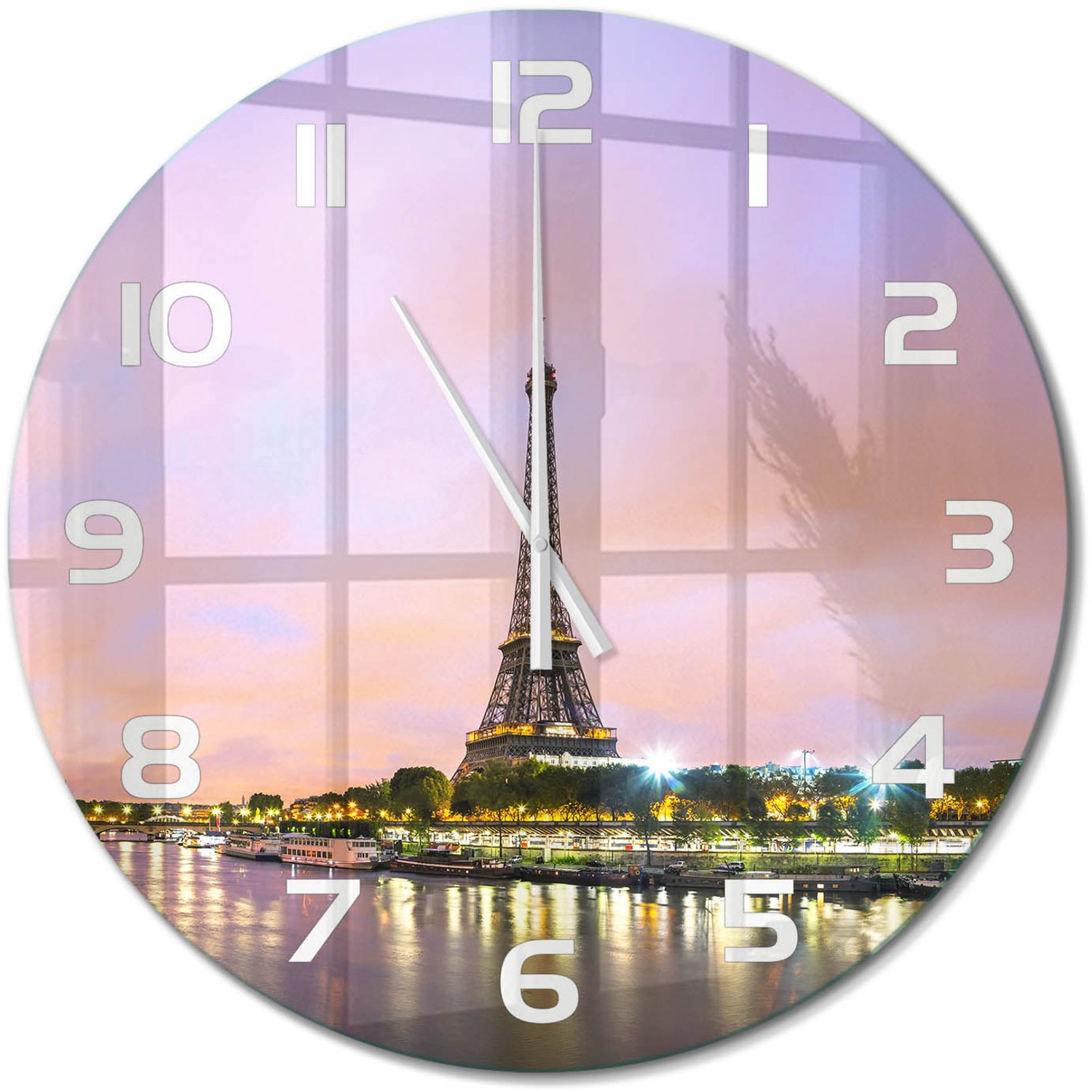 TULUP Wandklok - Eiffeltoren Parijs Gekleurde Glazen Klok - fi60 cm - Veelkleurig Glazen Klok Met Print - Witte handen - Ronde Klok - Moderne Wandklok Glas - Wandklok Glas Decoratie