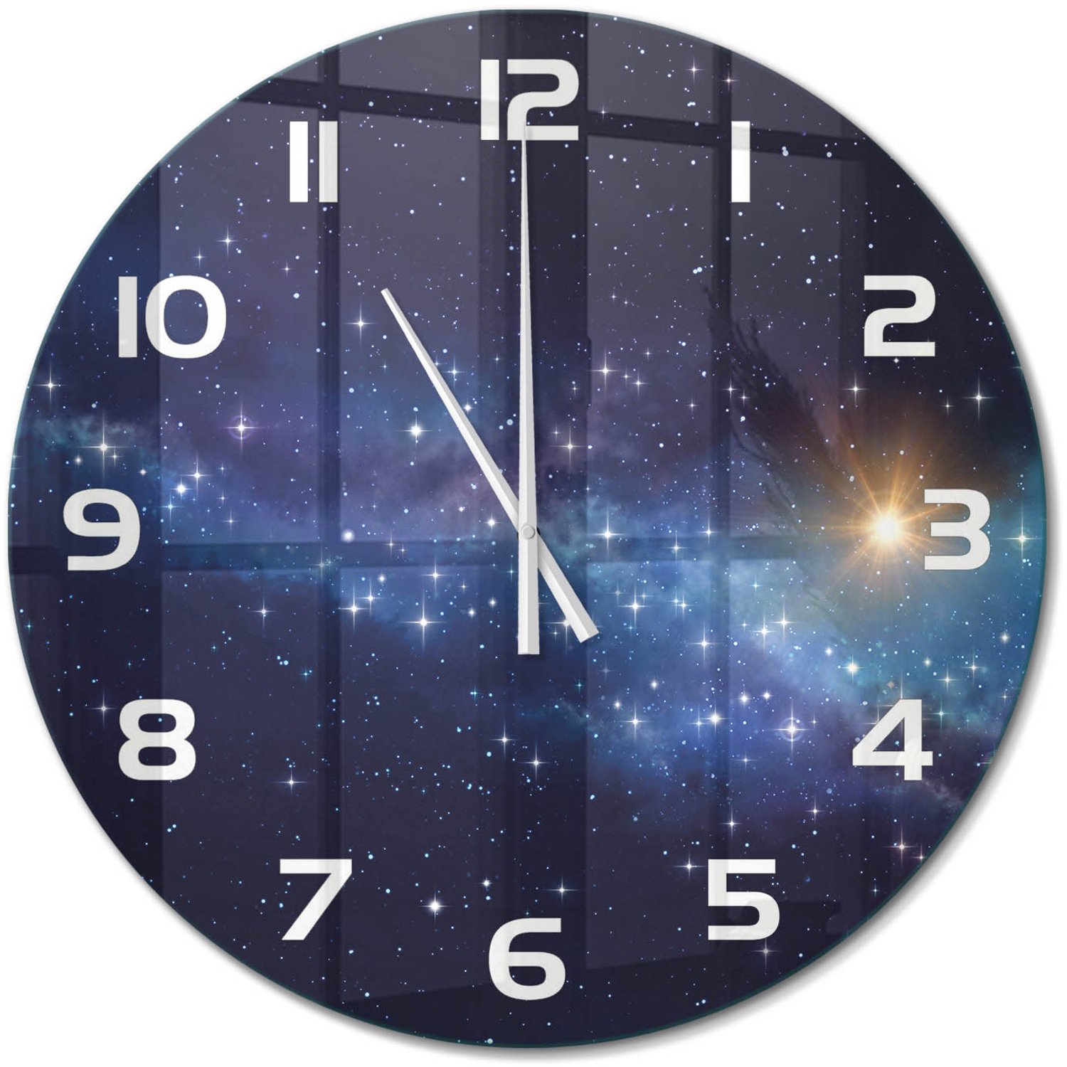 TULUP Wandklok - Melkwegstelsel Decoratieve Glazen Klok - fi60 cm - Blauw Glazen Wandklok Design - Witte handen - Ronde Klok - Glazen Klok Met Print - Wandklok Glas Met Motief