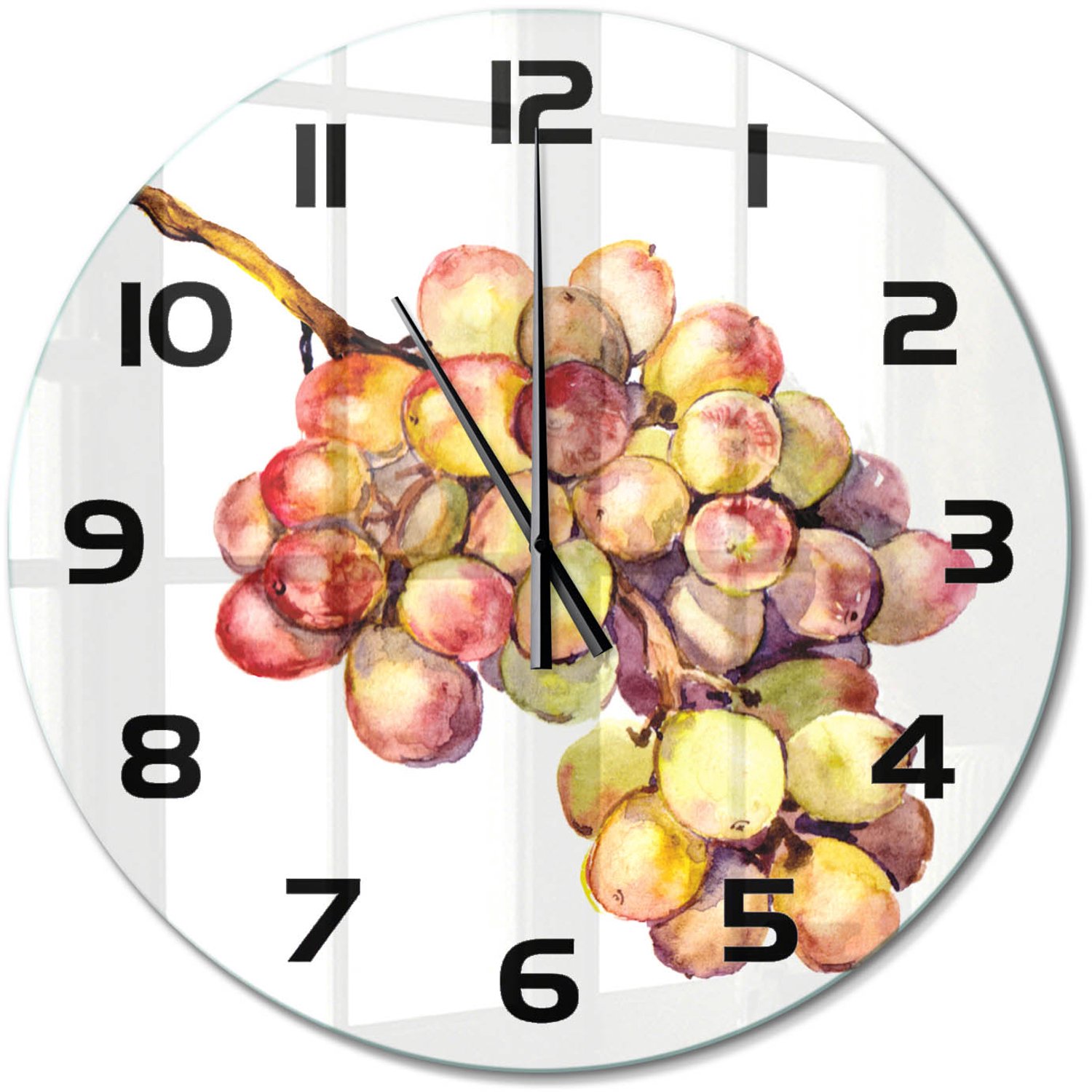 TULUP Wandklok - Druif Glazen Wandklok Design - fi60 cm - Groente Klok Glas Met Opdruk - Zwarte handen - Ronde Klok - Wandklok Glas Met Motief - Decoratieve Glazen Klok