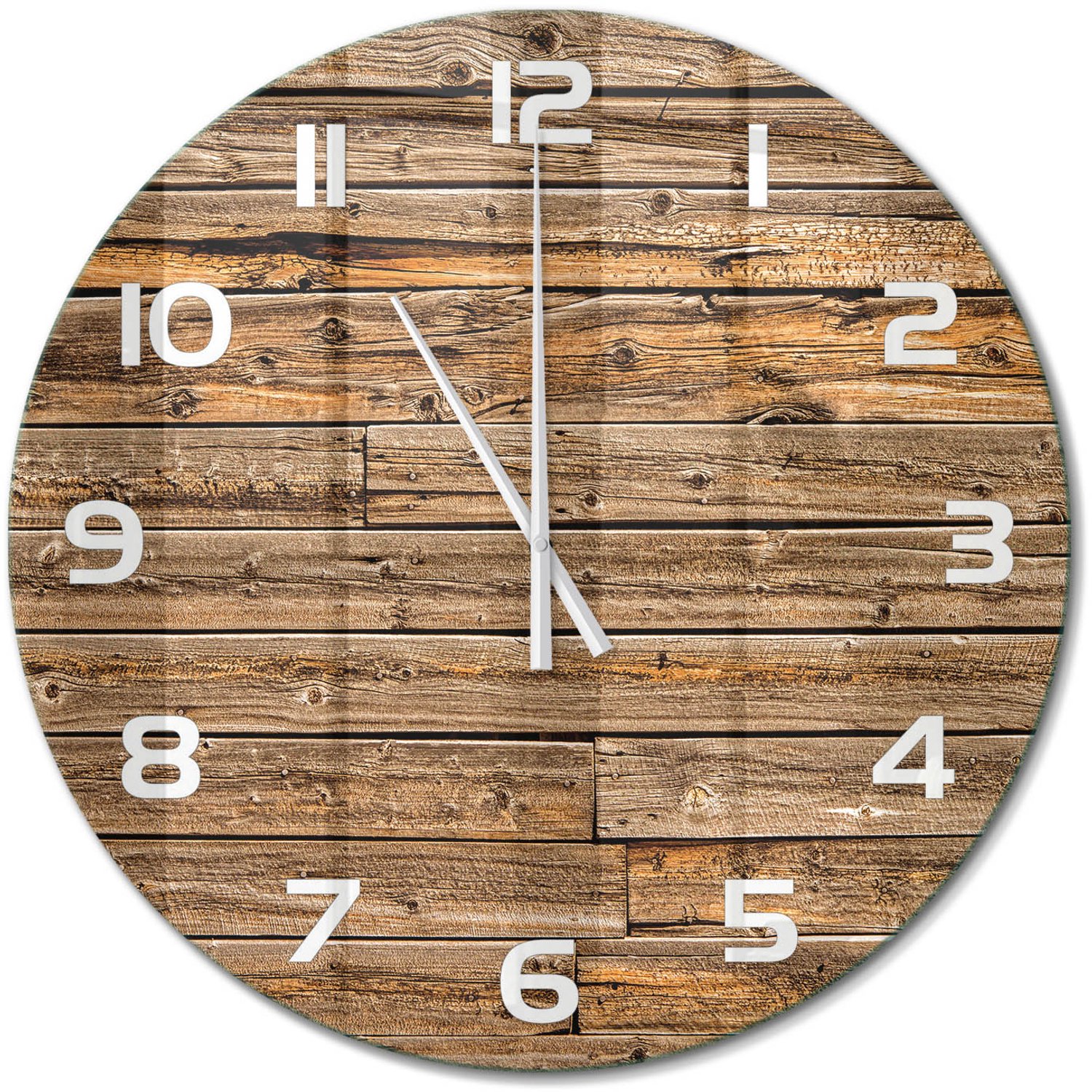 TULUP Wandklok - Houten muur Klok Glas Met Opdruk - fi60 cm - Bruin Moderne Wandklok Glas - Witte handen - Ronde Klok - Decoratieve Glazen Klok - Glazen Wandklok Design