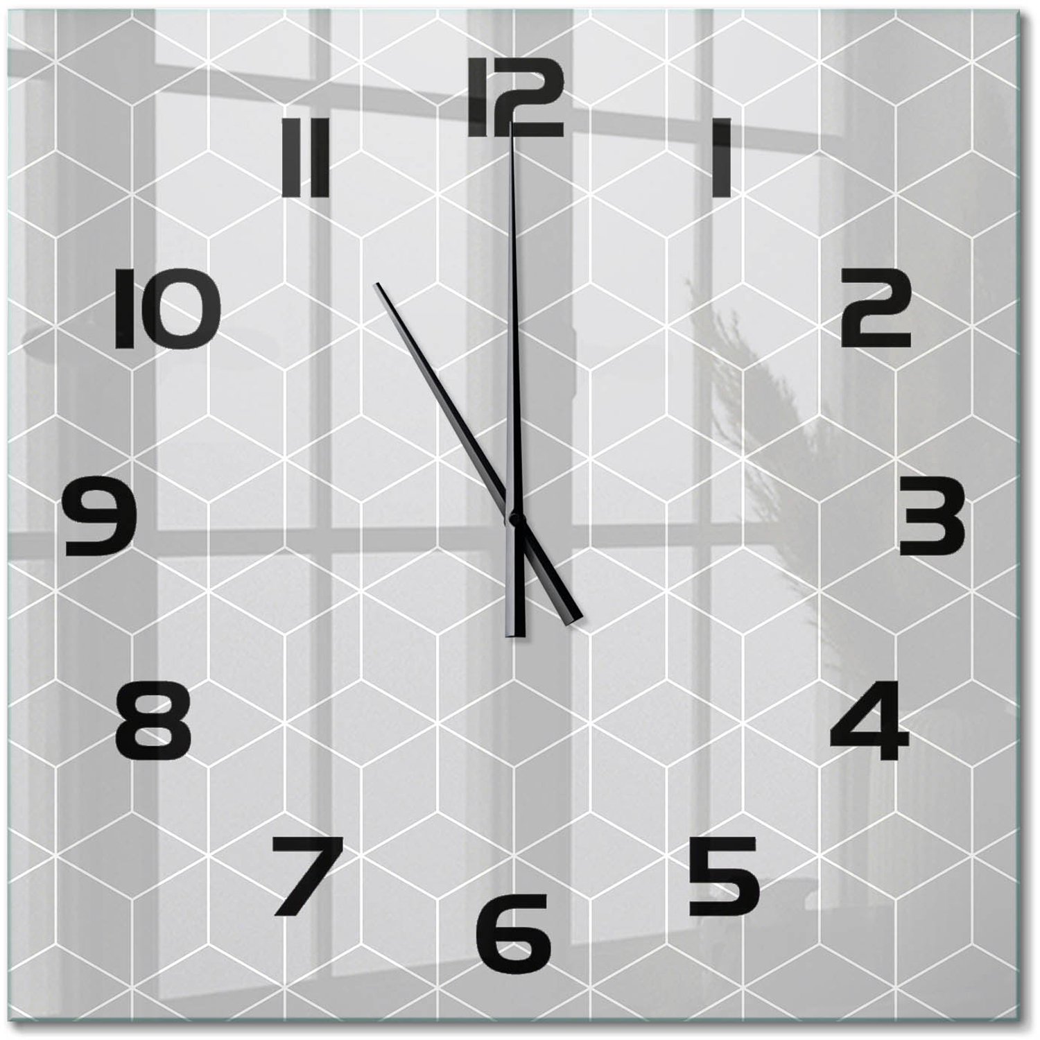 TULUP Wandklok - Geometrische achtergrond Klok Glas Met Opdruk - 60x60 cm - Grijs Moderne Wandklok Glas - Zwarte handen - Vierkante Klok - Decoratieve Glazen Klok - Glazen Wandklok Design