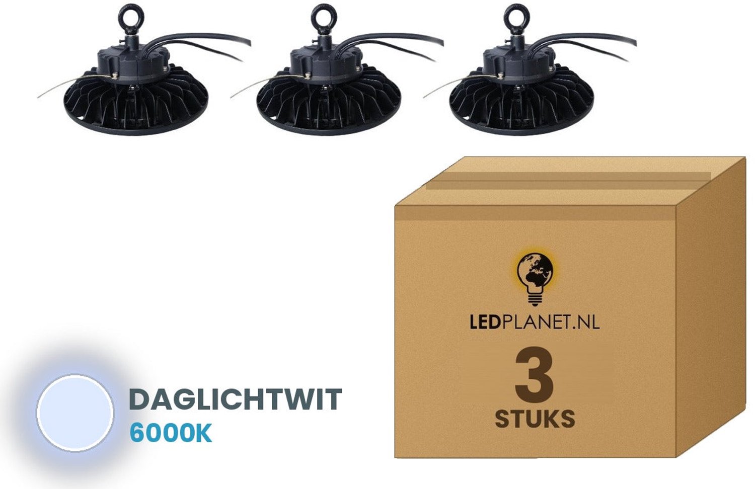 Tsong UFO Lamp - LED High Bay 100W - 15.000 lm - Daglichtwit 6000K - 3 stuks - DALI Dimbaar - IP65 - Hal, Werkplaats- & Garageverlichting - 5 jaar garantie