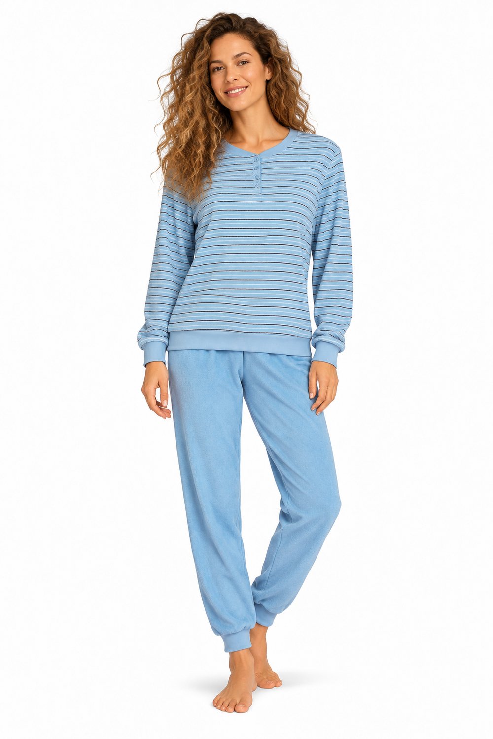 Comtessa Badstof Dames Pyjama – Winter – Blauw Gestreept