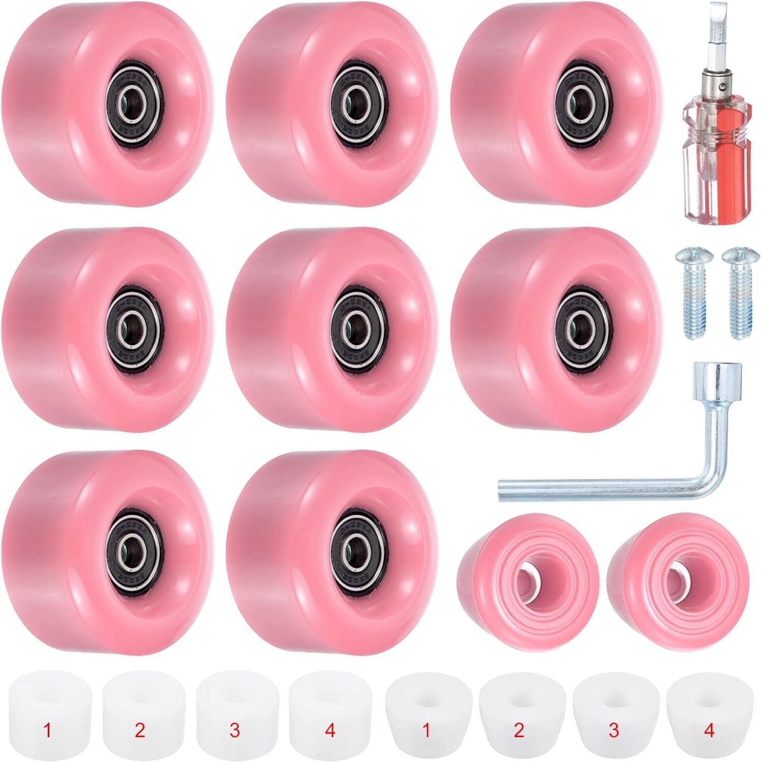 8 Pack 58mmx32mm Roller Skate Wielen met Duurzame Lagers 82A PU Quad Skate Wielen & 2 Teenstoppers voor Dubbele Rij Skate Skateboard en Scooter voor Binnen en Buiten Gebruik