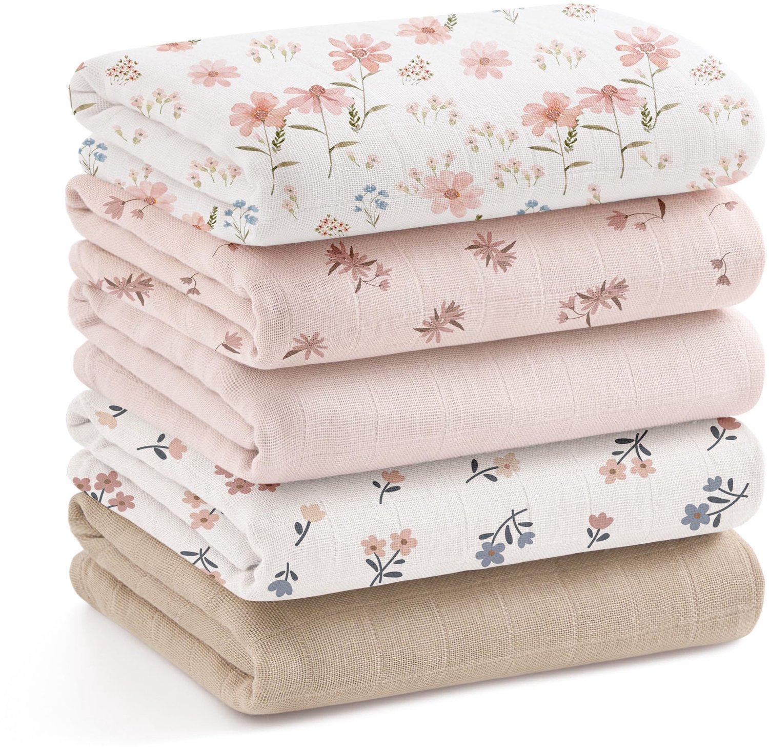 Set van 5 Baby Muslin Doeken van Bamboe en Katoen