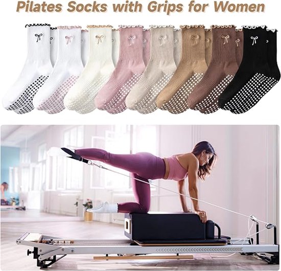 Antislip sokken - Pilates Sokken Antislip Dames - 6 Paar - Yoga Sokken Hoog - Pilates sokken - Gripsokken voor Yoga / Pilates / Ballet - Sportsokken -Antislip Katoenen Sokken - Antislip enkelsokken - One Size - Sokken Dames met ruche - dichte tenen — afbeelding 5