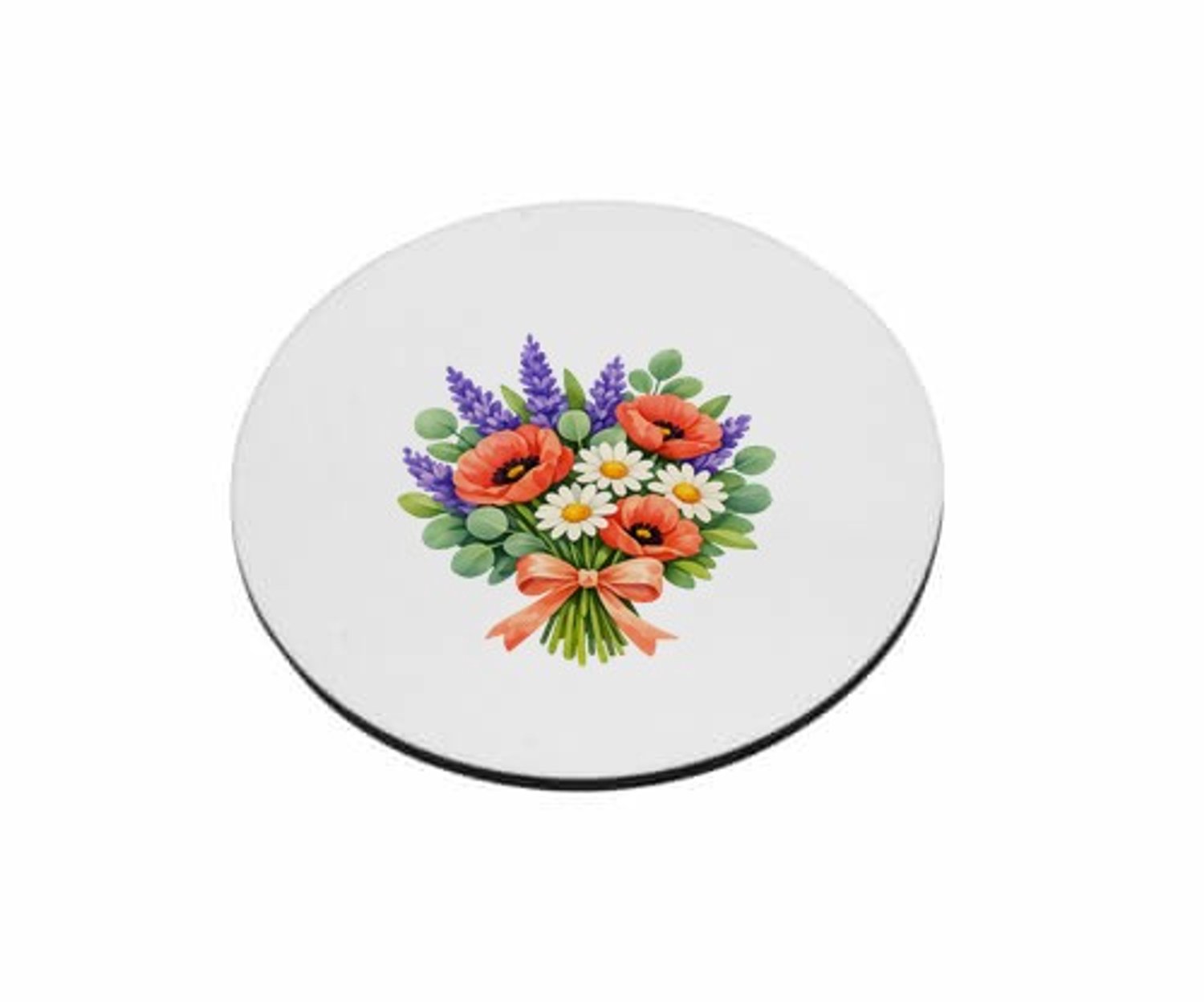Mr Cadeautjes MDF magnetische fotolijst rond Ø 9,5 - design Aquarel wilde bloemen boeket | cadeau Wit
