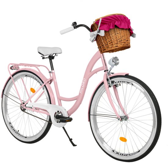 Milord damesfiets 26 inch - roze frame, 1 versnelling, met rieten mand — afbeelding 2