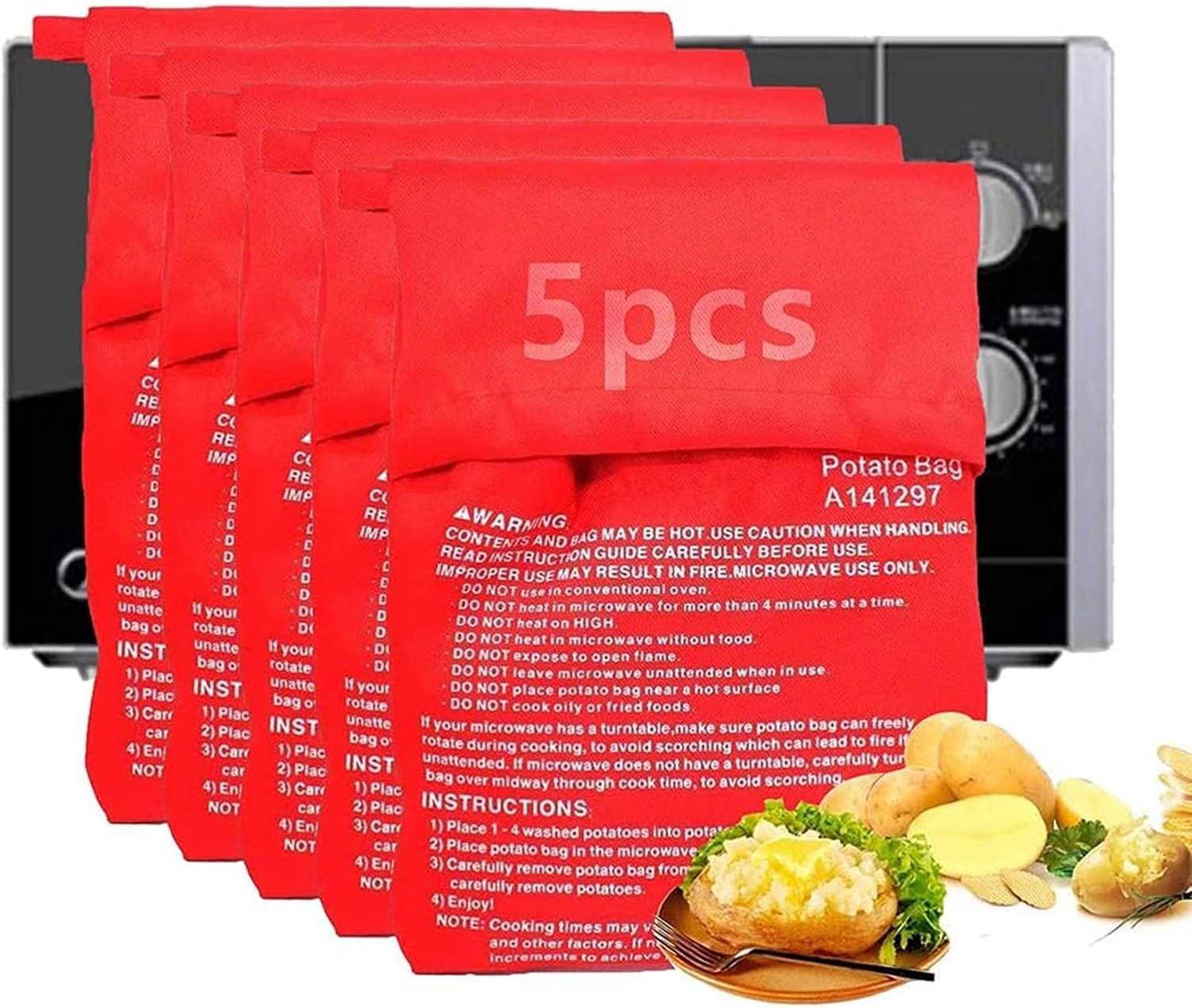 Set van 5 Herbruikbare Magnetron Aardappeltassen voor Snelle Mals Aardappelen