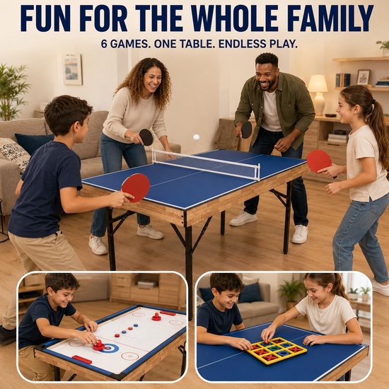 Multigame Tafel 6-in-1 – Opvouwbare Pooltafel met Biljart, Airhockey, Tafeltennis, Bowling en Shuffleboard – 120 cm — afbeelding 3