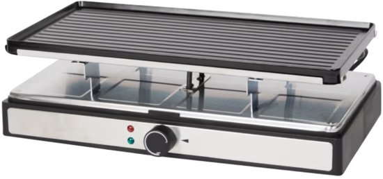Gourmetstel 8 Personen – 1400W – Raclette Grill met Crêpeplaat – Inclusief 8 Pannetjes – Elektrische Gourmetset – Zwart — afbeelding 2