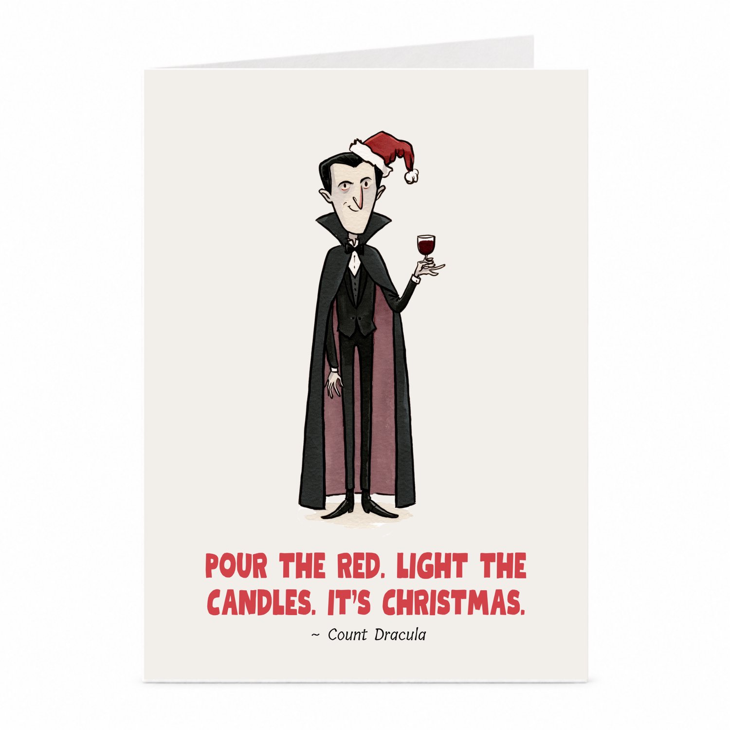 JustTheCardGuy Dracula kerstkaart - Vampier met wijn - A6