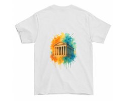 Grappig Griekse Tempel Shirt – Kleurrijke Parthenon Illustratie – Unisex T-Shirt voor Dames & Heren – Origineel Cadeau