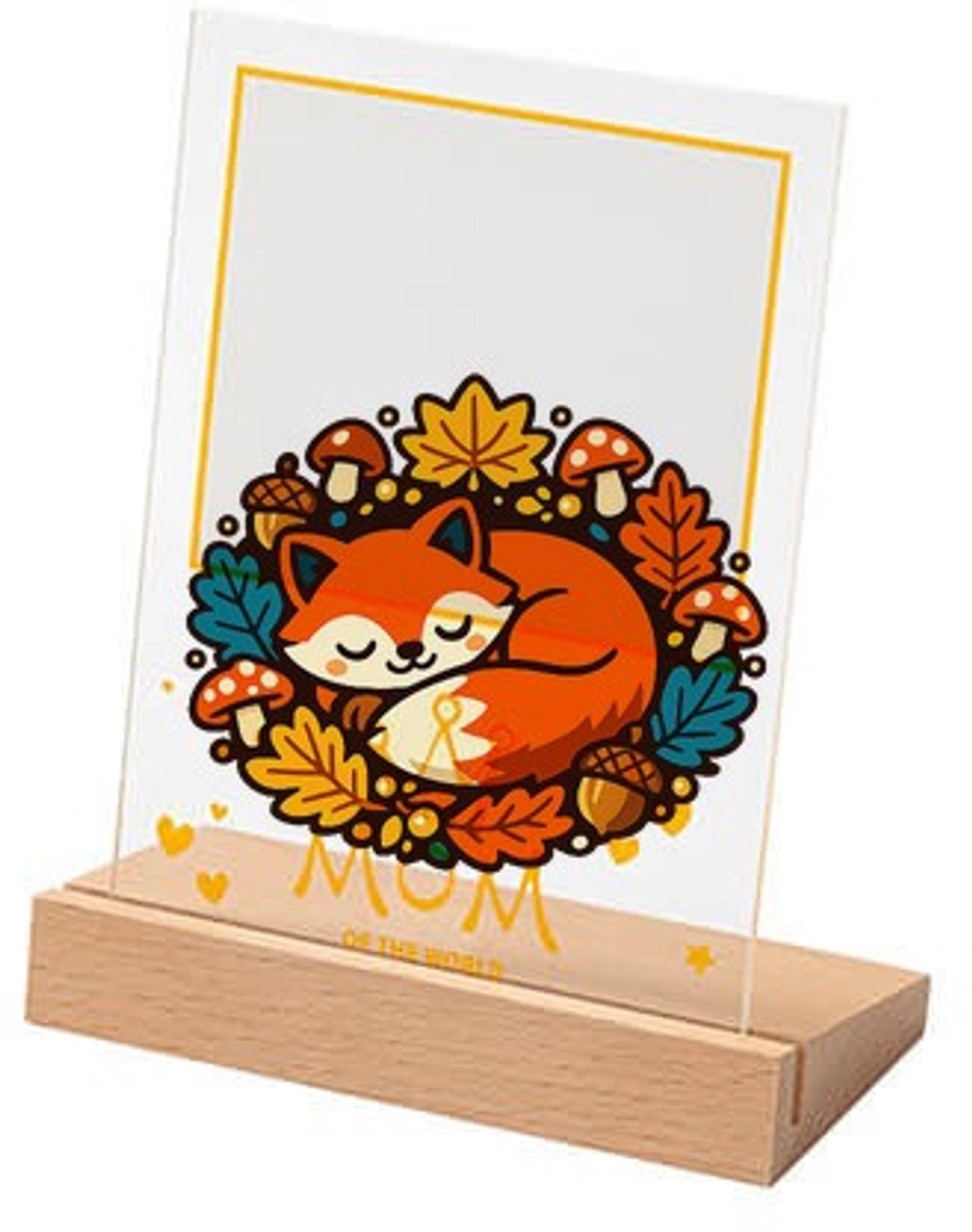 Mr Cadeautjes Glasframe met vaste tekst - design Slapende vos in herfstkrans | cadeau Wit