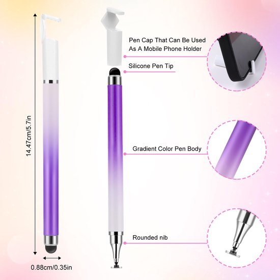 Styluspen 2-in-1 - Veelkleurig - 3 Stuks - Hoge Gevoeligheid - Siliconen - Geschikt voor Smartphone/Tablets - Touchscreenpen — afbeelding 4
