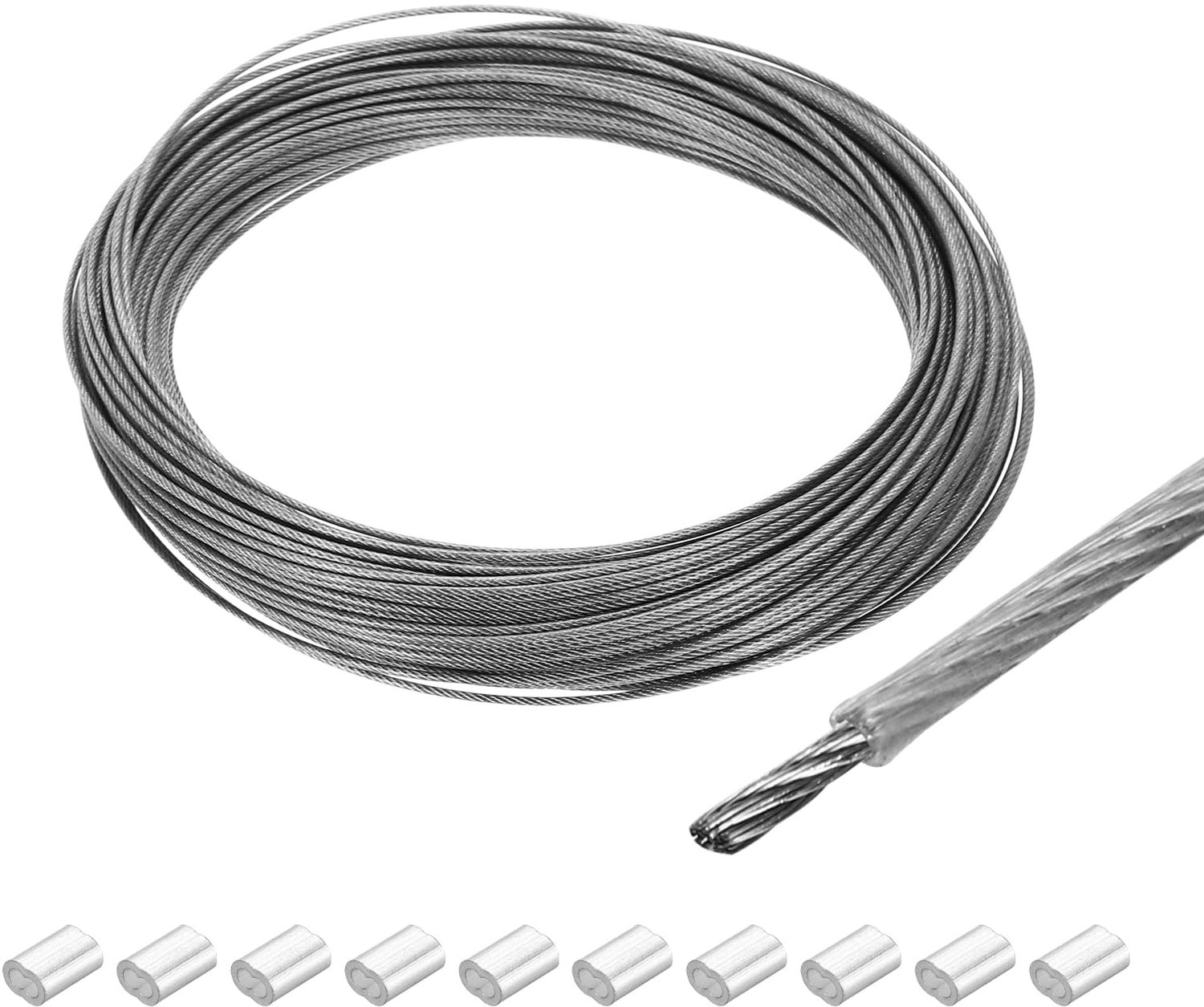 304 Kabel met Vinylcoating, 1.2 mm - Inclusief 10 Aluminium Sleeves