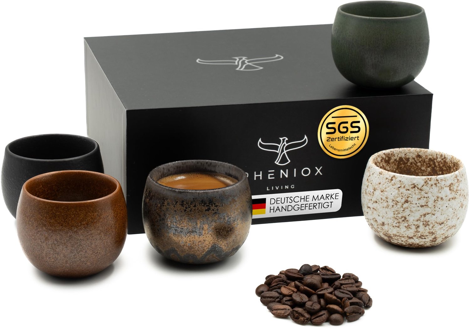 Set van 5 Espresso Kopjes - Hoogwaardige Steenware - Mocha Kleur