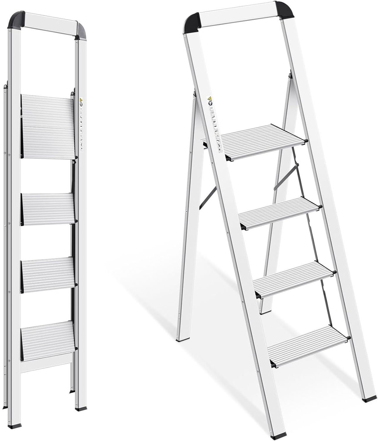 Huishoudladder Aluminium - Trapladder Veilig - Huishoudelijke Taken - 4 stappen - Zilver