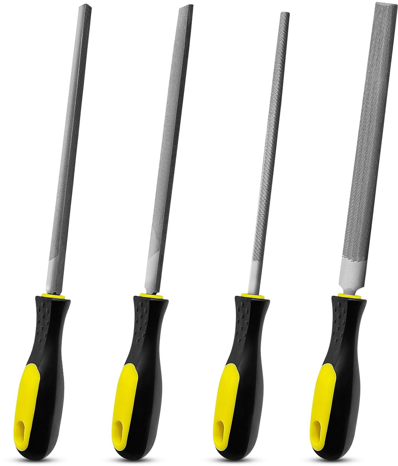 Vijlenset 4-delig 200mm - Metalen Vijl - Platte/Ronde/Halfronde/Driehoekige Vijl - Ergonomische Handgreep - Slijtvast Staal - Fijne Afwerking - Vijlen