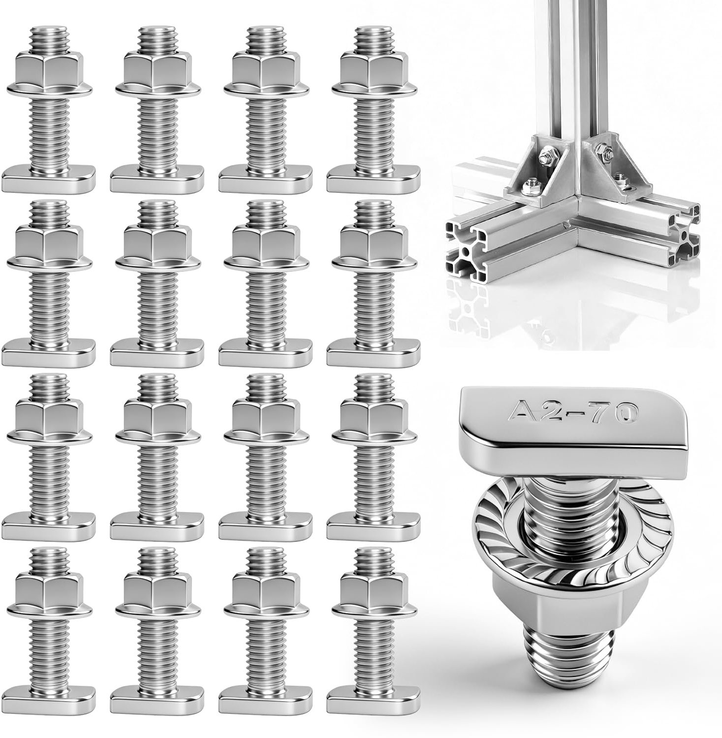 Set van 24 Hamerkopschroeven M8 met Moeren