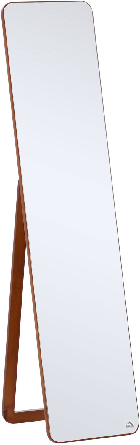 Lunpog Grote spiegel, volledige lengte, rechthoekig, 37 x 160 cm, spiegel op standaard of aan de muur, voor slaapkamer, woonkamer en kleedkamer, licht walnoot | Staande of wandspiegel, voor slaapkamer, woonkamer, kleedkamer, hout licht walnotenhout