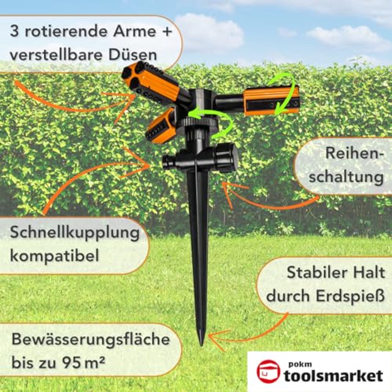Trio Tuinsproeier met 3 Armen - 360° Spray Bereik voor Irrigatie