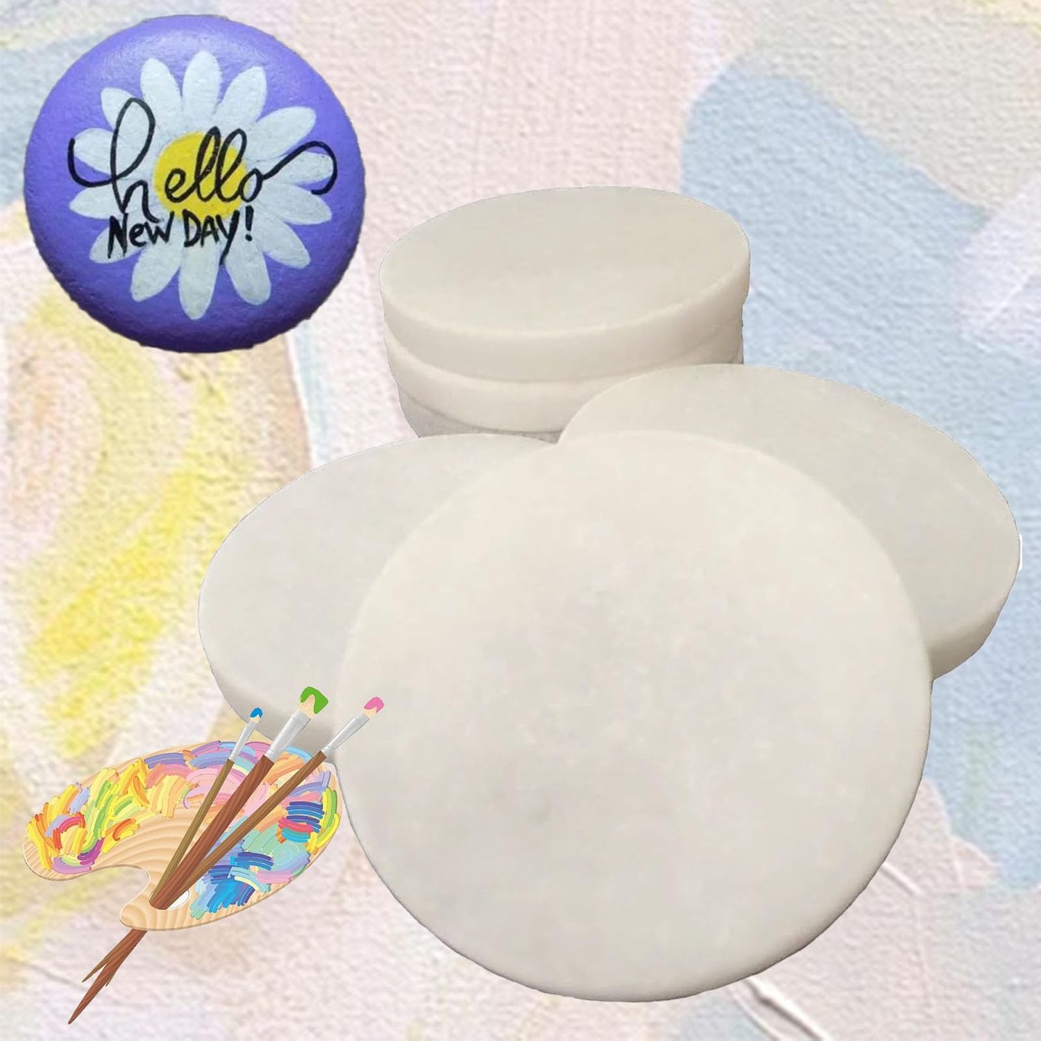15 Witte Ronde Kiezels voor Schilderen - Grote Glad Afwerking, Diameter 5 cm
