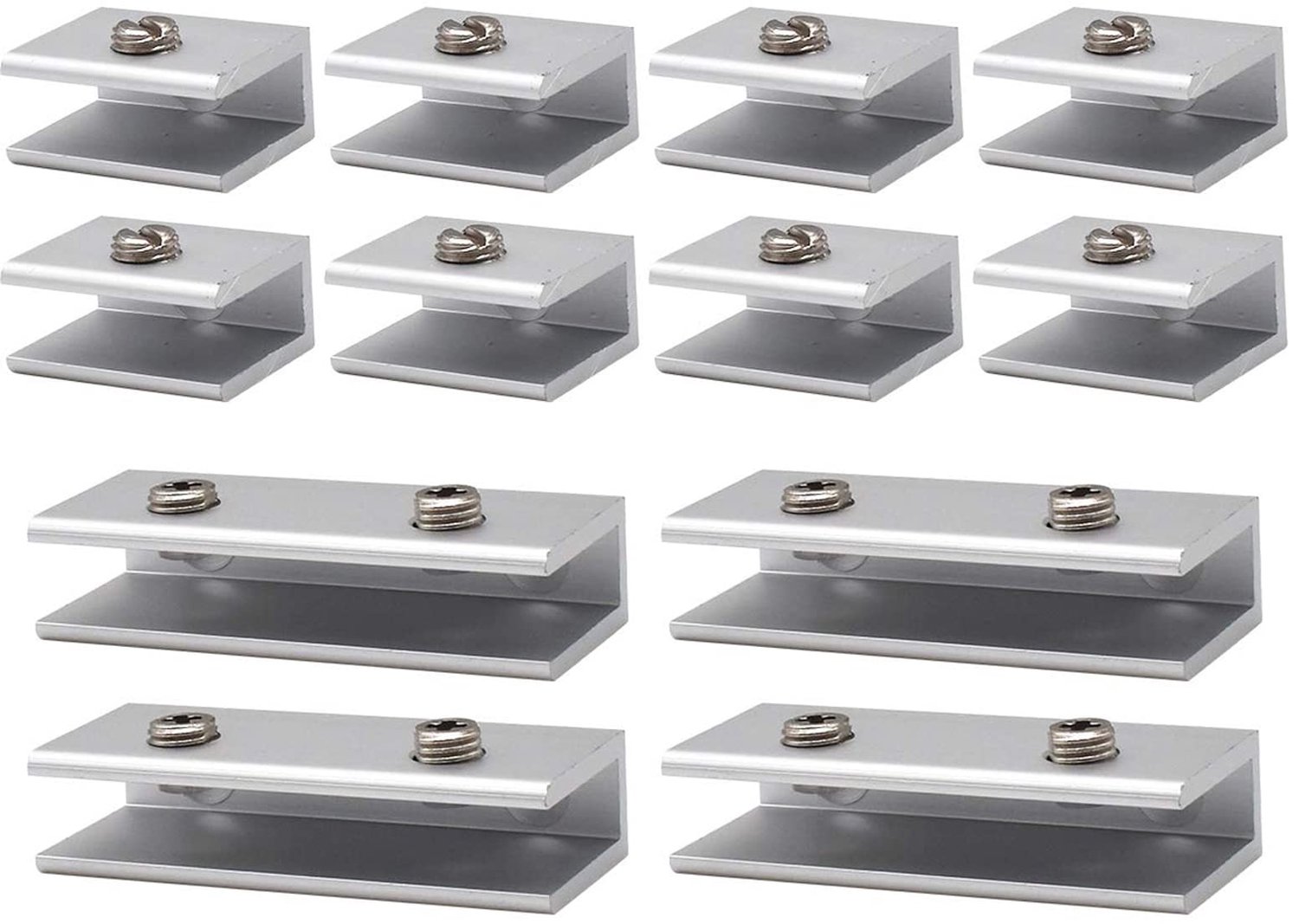 Glashouder Aluminium - Set van 12 - Geschikt voor glas 6-8 mm - Verstelbaar - Voor binnen/buiten gebruik - Inclusief schroeven - Glassteun
