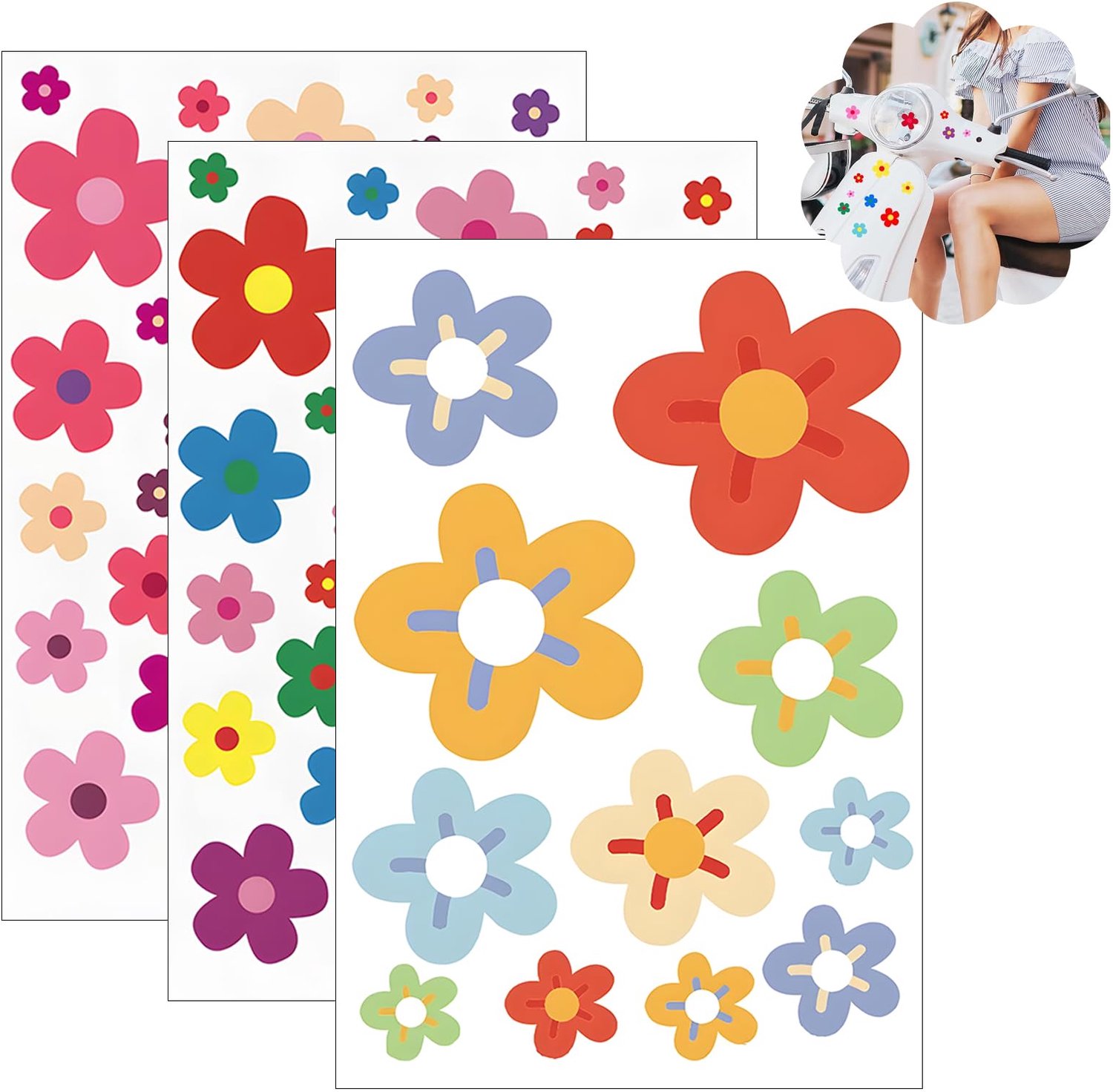 Set van 3 Waterdichte Fietsstickers met Bloemen