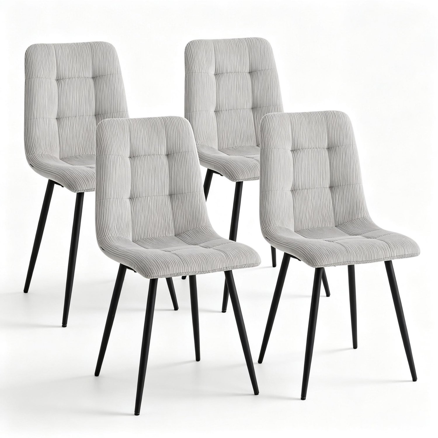 REDOM Eetkamerstoelen set van 4 - Ribstof met gewatteerde zitting en hoge rugleuning - Grijs