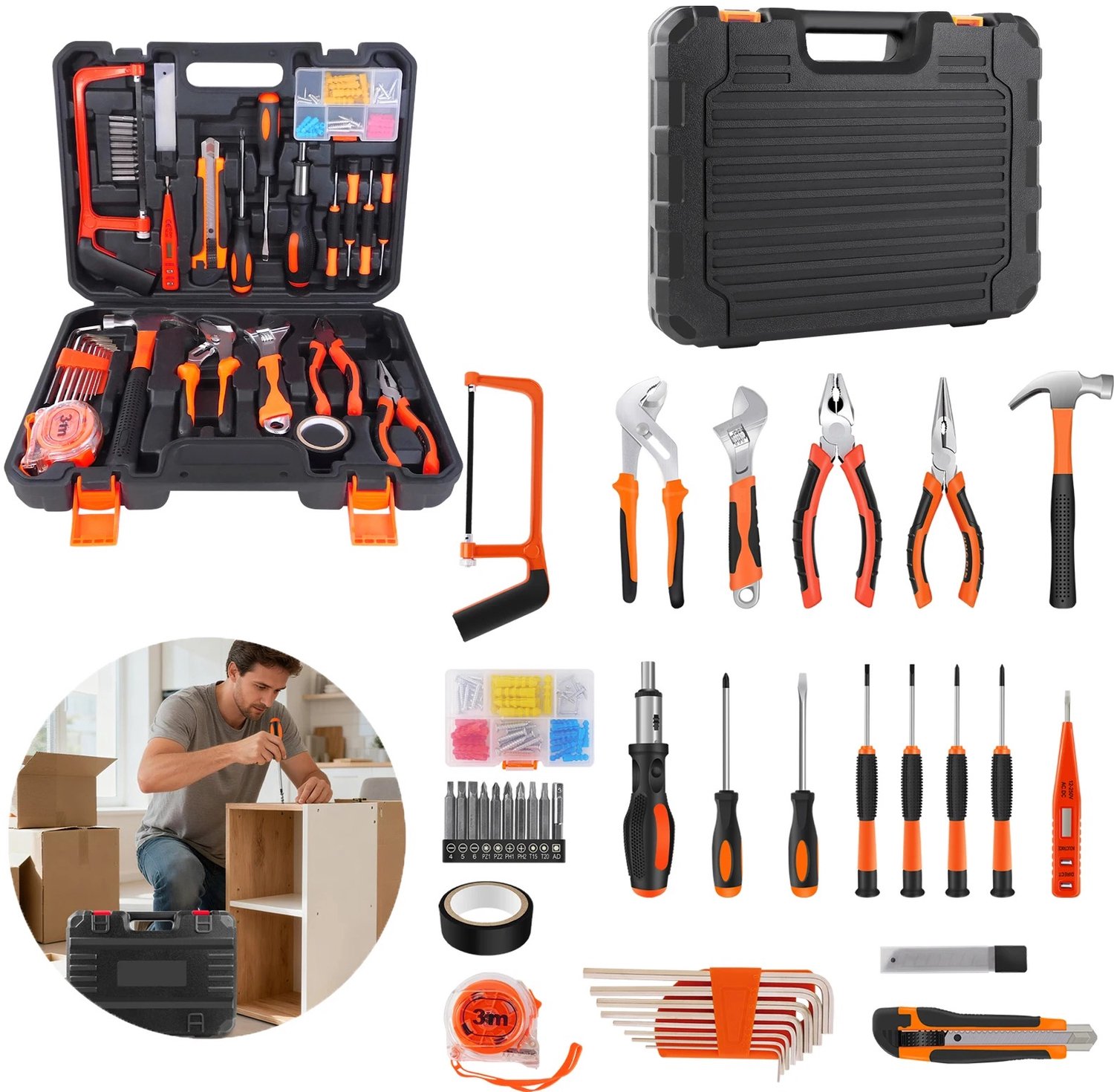 Veya gereedschapskoffer gevuld - Gereedschapset - Gereedschap - Klussen - 103 Delig - 37.5 x 28 cm - Zwart Oranje - Doe het zelf