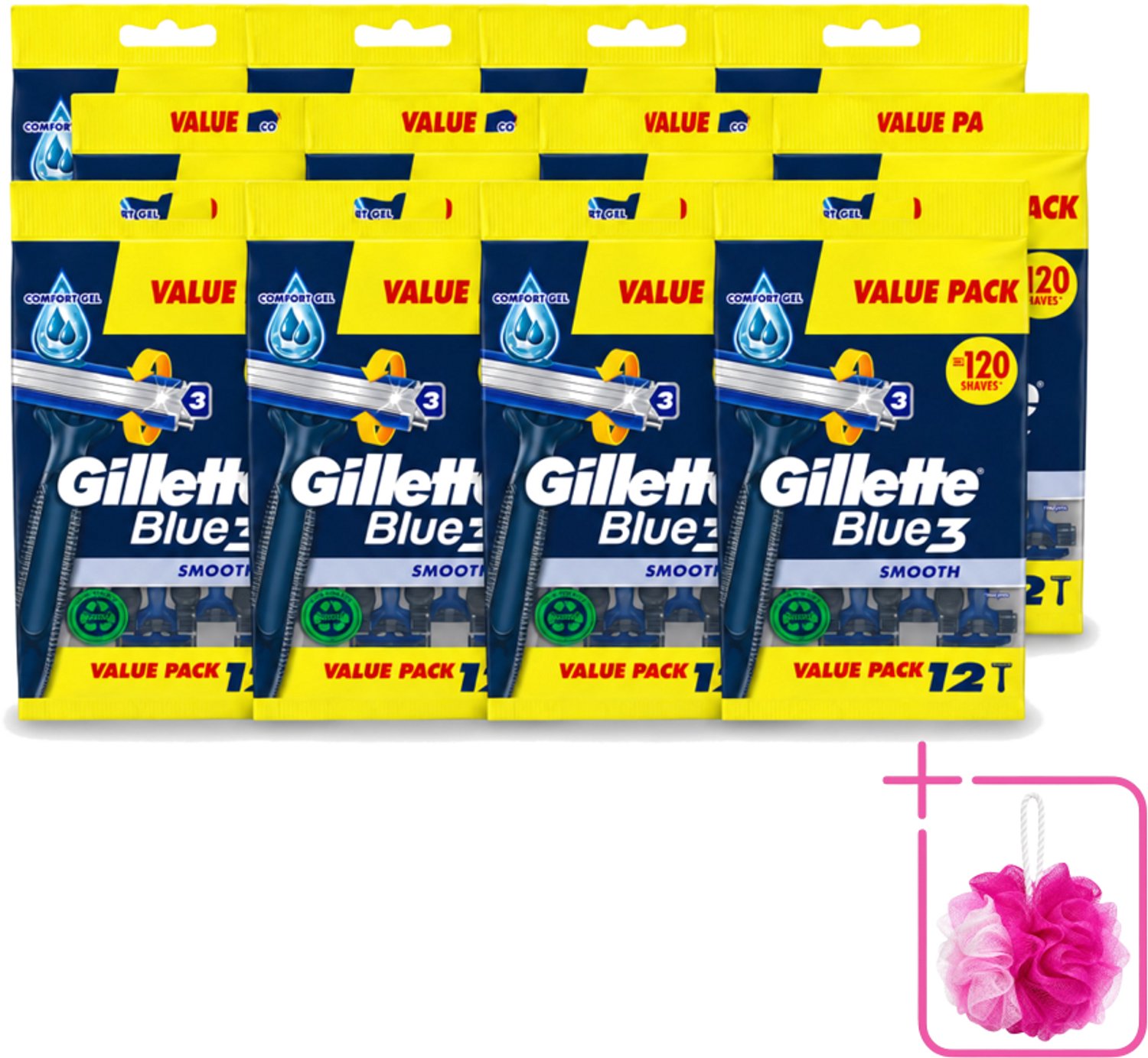 12 x Gillette - Blue 3 Smooth - Wegwerpscheermesjes - Comfortabele scheerbeurt - 12 Scheermesjes - Bulkverpakking - Scheermesje - Douchemop - Wegwerpscheermesje