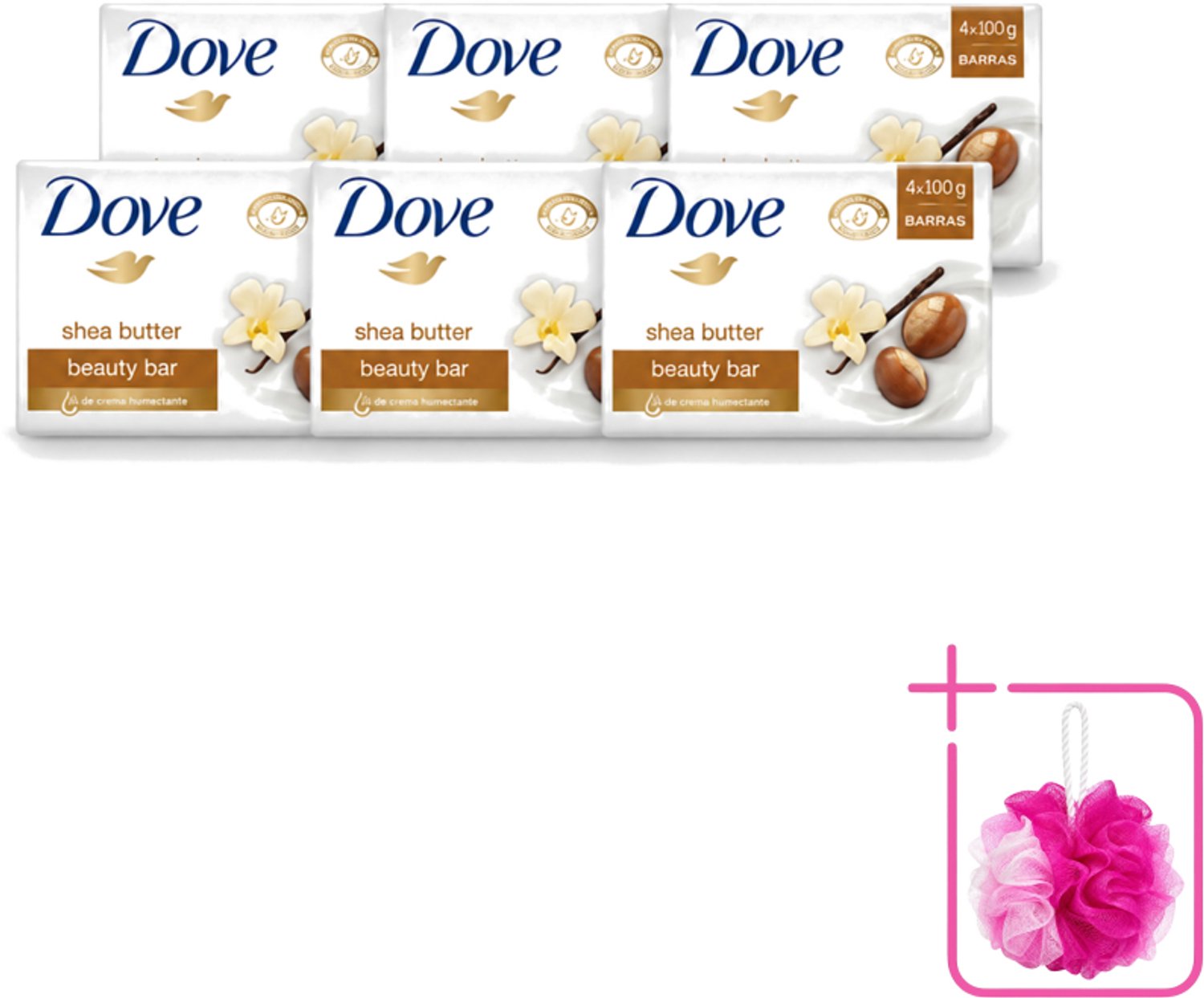 6 x Dove – Zeep – Sheabutter – 4 x 100 g - Bulkverpakking - Zeep sheabutter - Douchemop - Huid verzorging
