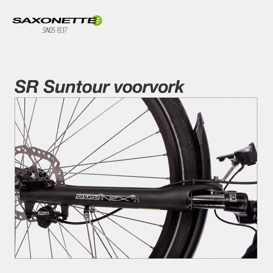 SAXXX Elektrische Stadsfiets 28 inch - Aluminium Trapeziumframe - Middenmotor 70 Nm 250 W - Uitneembare Accu 418 Wh - Shimano 9 Versnellingen - Comfortabele Stadsfiets - zwart — afbeelding 5