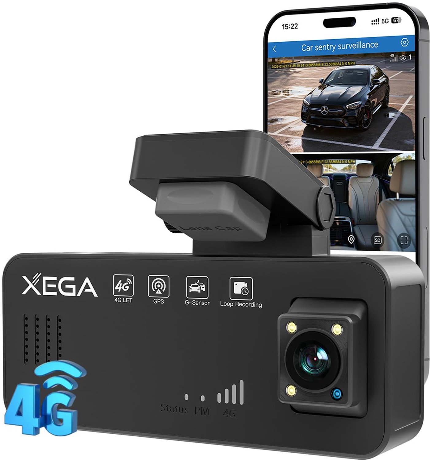 2K 4G LTE Dashcam voor Auto met SIM Kaart