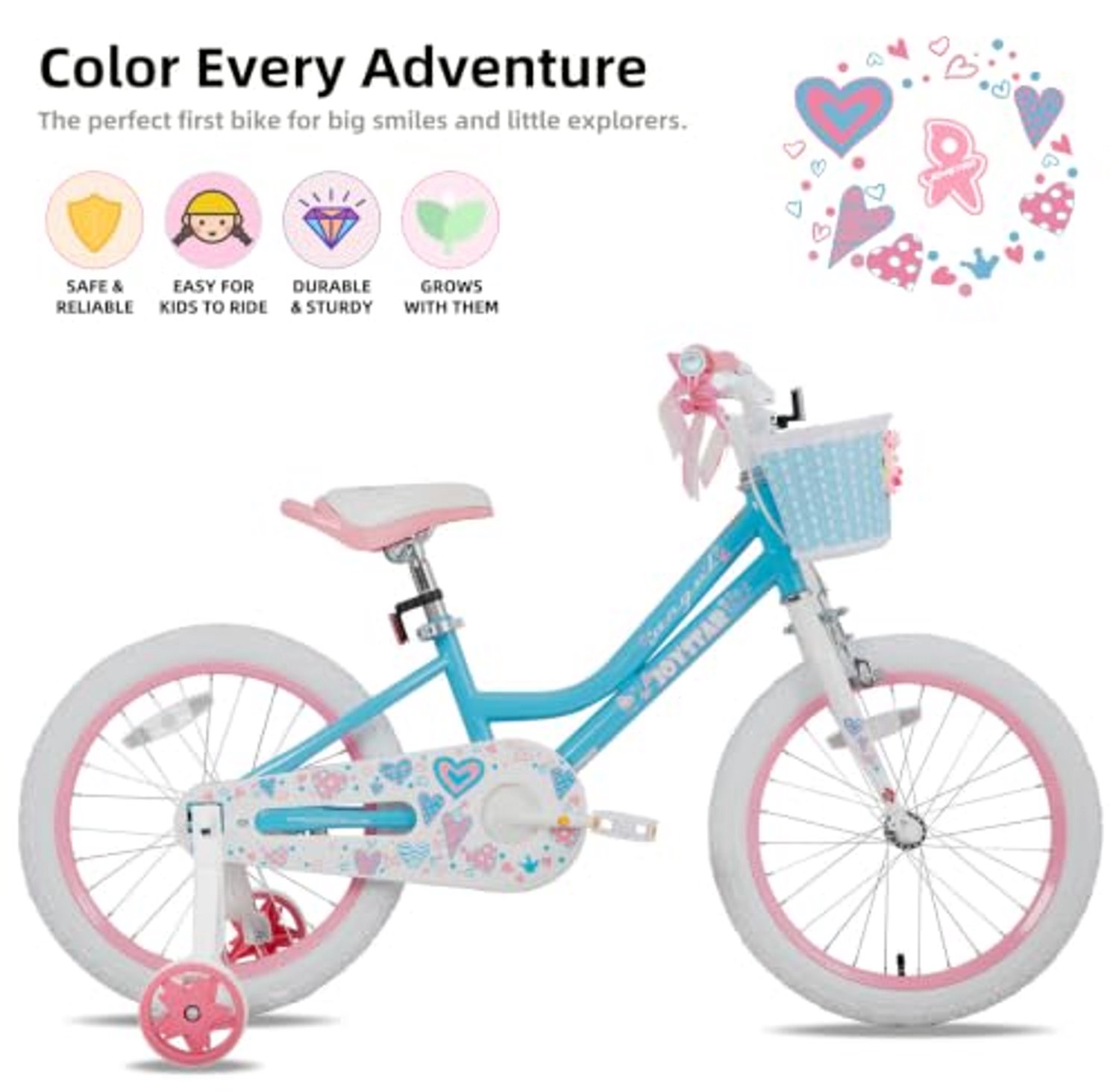 Kinderfiets voor meisjes - 18 inch met steunwielen en mandje - Blauw