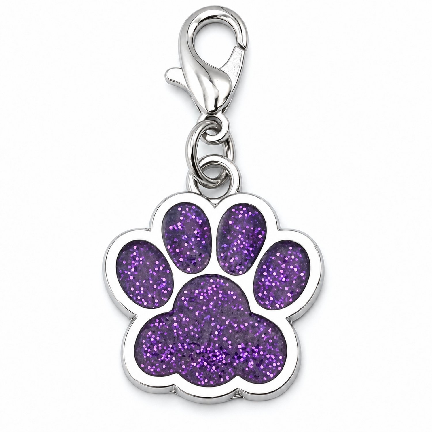 Bol.com Metalen klikhanger sleutelhanger hondenpootje paars met glitter voor ketting of halsband aanbieding