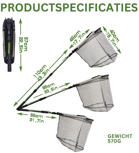 Br@ndless Schepnet Vissen - Landingsnet Vijver - Karper Zeevisnet - Roofvisnet-Zwart — afbeelding 4