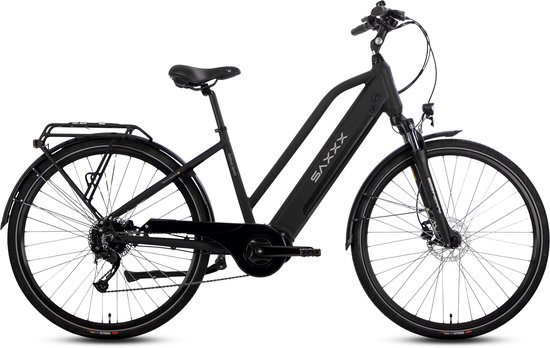 SAXXX Elektrische Stadsfiets 28 inch Middenmotor - Aluminium Trapeziumframe - Uitneembare Accu 418 Wh - Shimano 9 Versnellingen - Comfortabele Stadsfiets - zwart — afbeelding 2