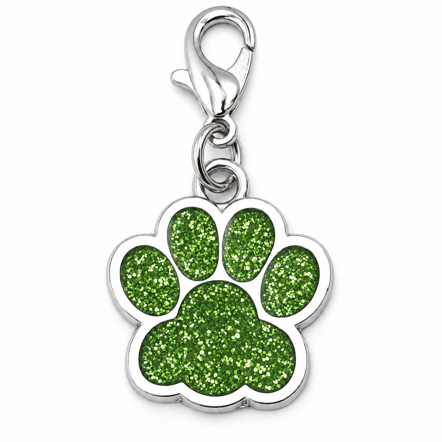 Bol.com Metalen klikhanger sleutelhanger hondenpootje licht groen met glitter voor ketting of halsband aanbieding
