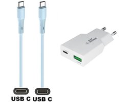 45W super snellader met 2 poorten + 1,0m USB C naar C kabel. Universele PD PPS lader. Compacte GaN oplader adapter past op Samsung Galaxy A34, A54, A24, A14, A05, F04, F34, F54, A15, A25, A35, F15, M14, M04, M34, M21, M30, M40, M54