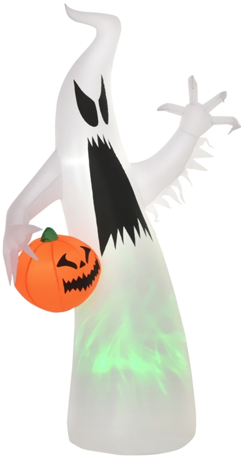 REDOM - Opblaasbaar halloweenspook 180 cm - Met pompoen, LED-verlichting en automatische opblaasfunctie - Wit